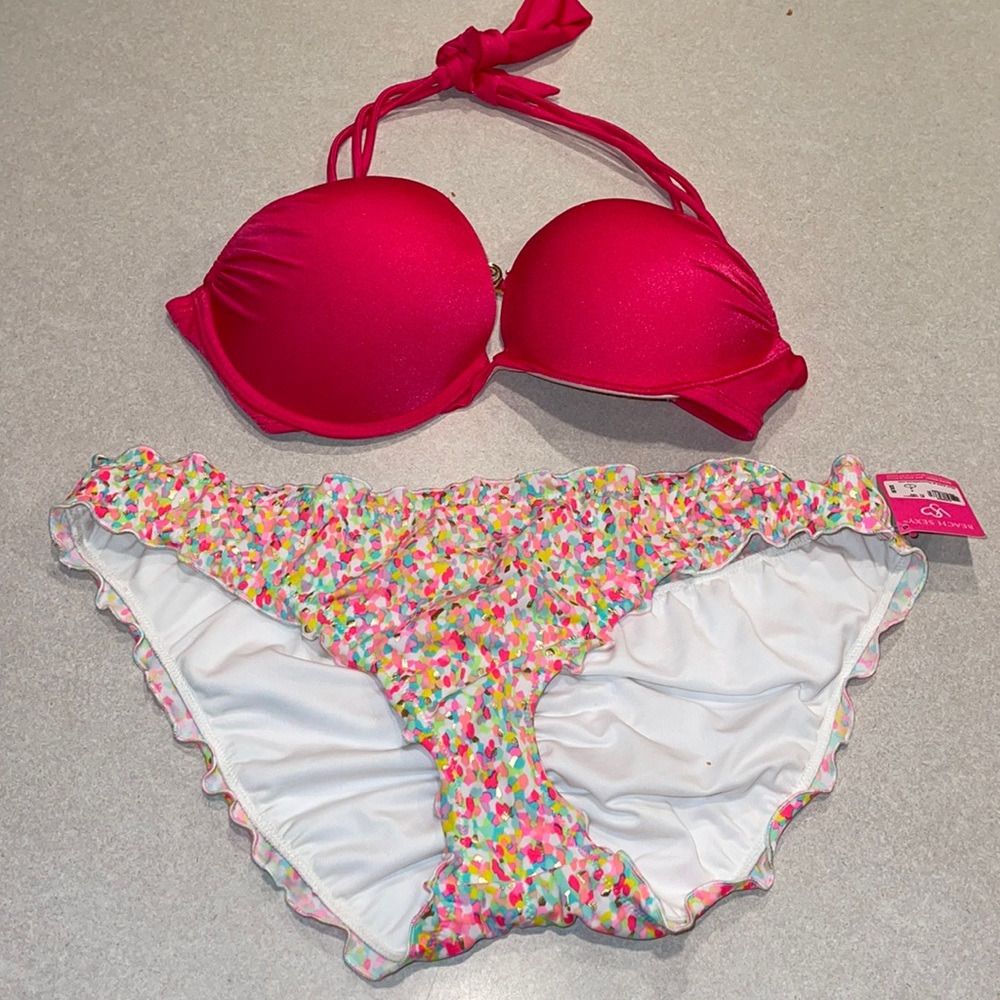 Victoria’s Secret large pastel bottom hop pink 34 C wire padded top Bikini nwt